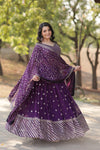 Purple Georgette Embellished Foil Printed Tiered Lehenga Choli Set