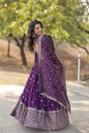 Purple Georgette Embellished Foil Printed Tiered Lehenga Choli Set