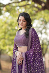 Purple Georgette Embellished Foil Printed Tiered Lehenga Choli Set