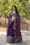 Purple Georgette Embellished Foil Printed Tiered Lehenga Choli Set