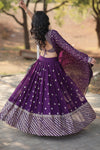 Purple Georgette Embellished Foil Printed Tiered Lehenga Choli Set