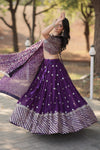 Purple Georgette Embellished Foil Printed Tiered Lehenga Choli Set