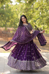 Purple Georgette Embellished Foil Printed Tiered Lehenga Choli Set