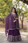 Purple Georgette Embellished Foil Printed Tiered Lehenga Choli Set